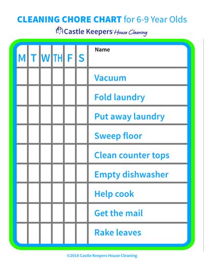 Chore Chart 6 to 9 year olds