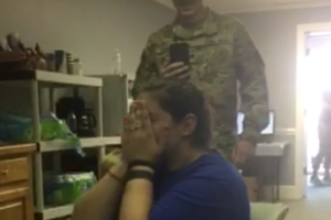 Returning Soldier Surprises His Wife